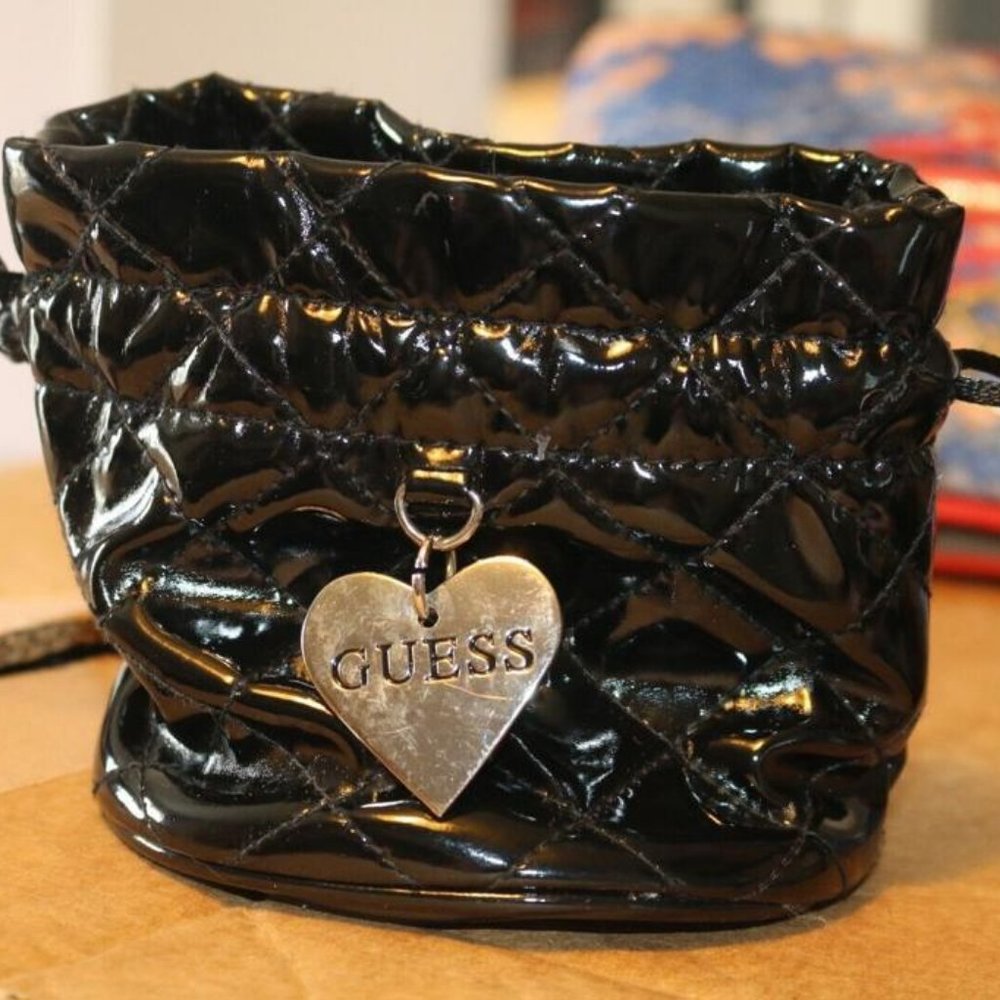 Guess Make Up Pouches Bag Holder Black Patent Leather